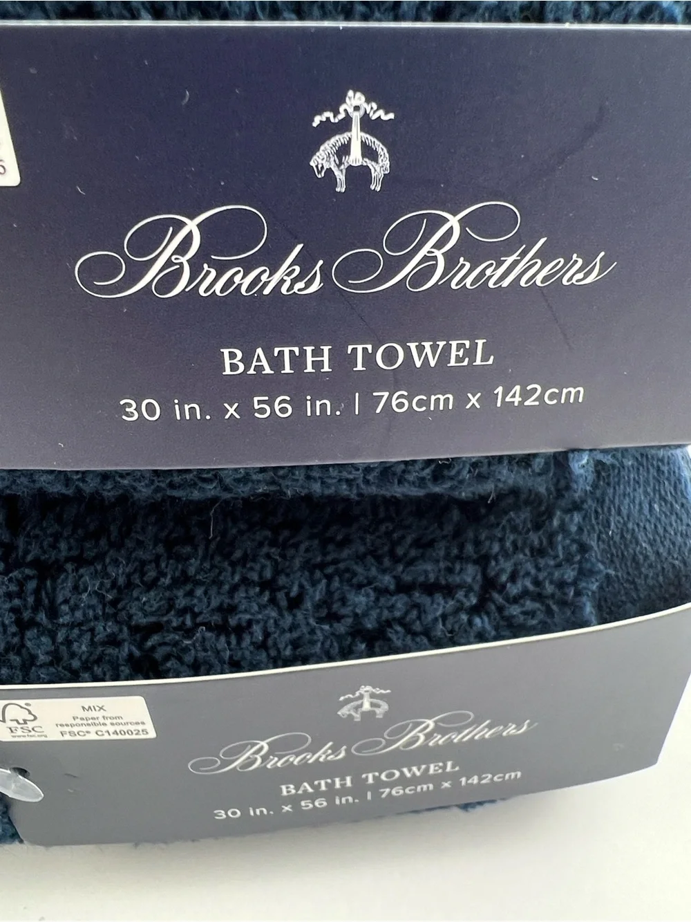 Brooks Brothers Bath Towel Set Dark Navy Blue Soft Plush 100% Cotton 2 Pc NEW
